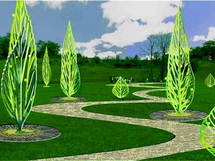 綠色植物樹木景不雅彫塑小品標識設計建造